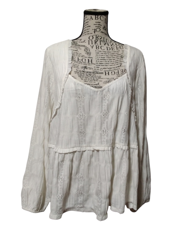 FRYE AND CO. Tops - FRYE AND CO. Ivory White Boho Eyelet Peasant Blouse Size 2X